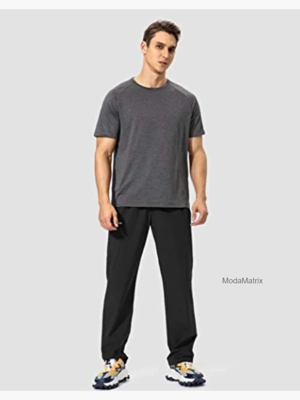 Men's Workout Athletic Pants Elastic Waist Jogging Running Pants with Zipper